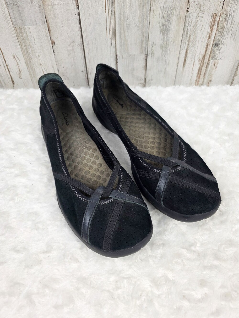 Clarks Privo Berry Black Leather Ballet Flats Size 9